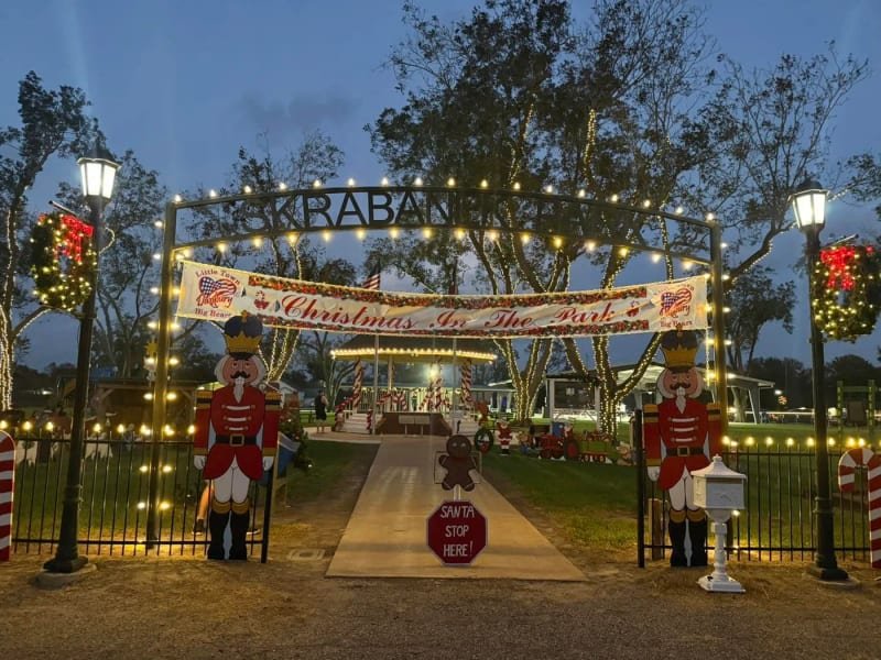 Christmas light display installed in a park