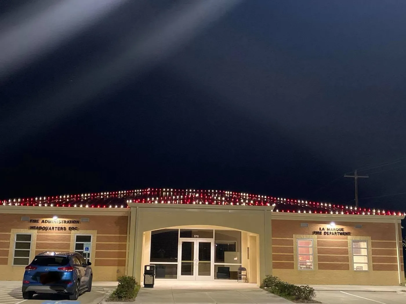 La Marque Fire Department Christmas lights outline the roof